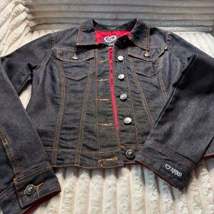 XOXO Kids Dark Denim Jacket with Red Accents